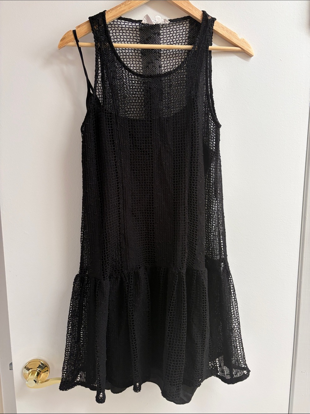 BCBGeneration Black Crochet Drop-Waist Tank Dress